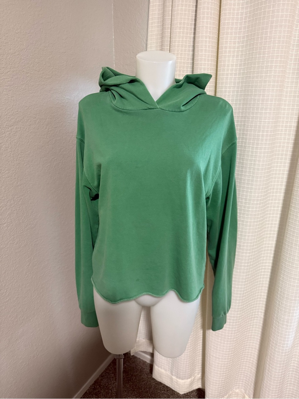 perfectwhitetee Green Hooded Raw-Hem Sweatshirt French Terry Cotton Hoodie